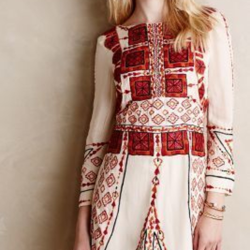 Antik Batik Embroidered Eira Dress in Cream & Red